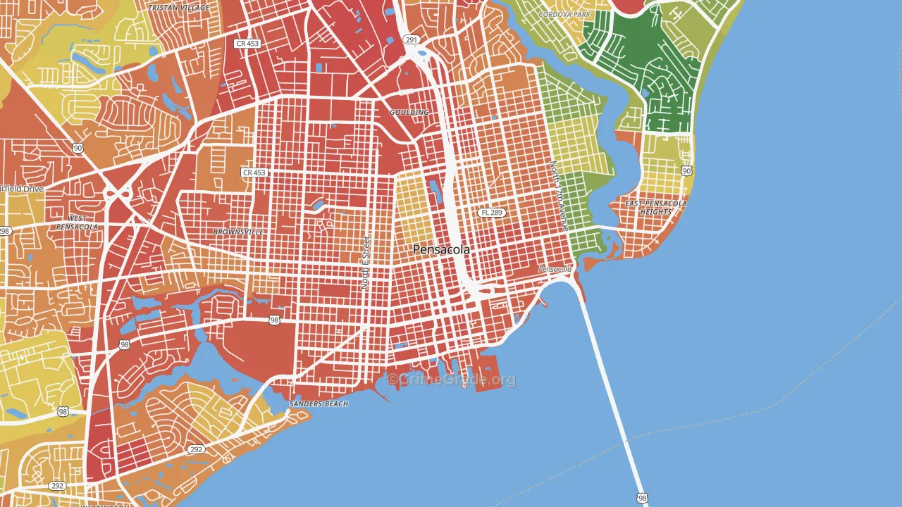 Downtown Pensacola, Pensacola, FL Map of Theft Rates
