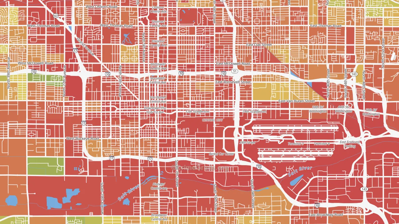 Downtown Phoenix, Phoenix, AZ Map of Theft Rates