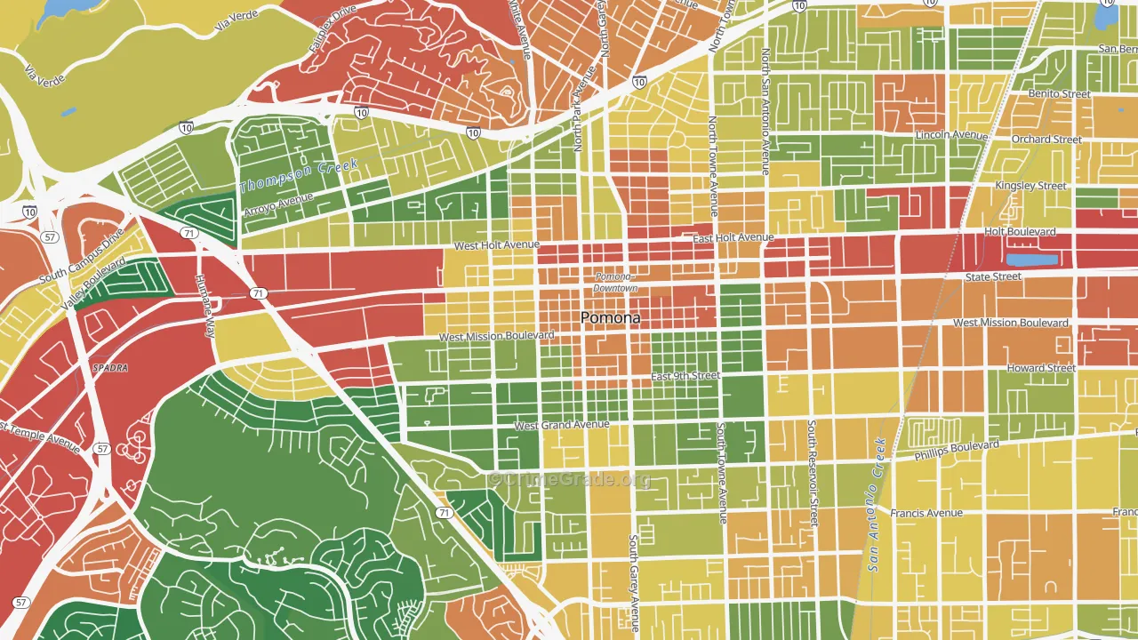 Downtown Pomona, Pomona, CA Map of Theft Rates