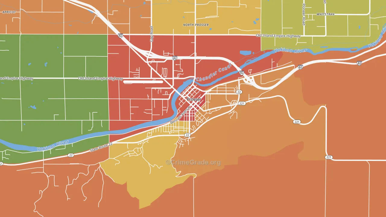 Downtown, Prosser, WA Map of Theft Rates