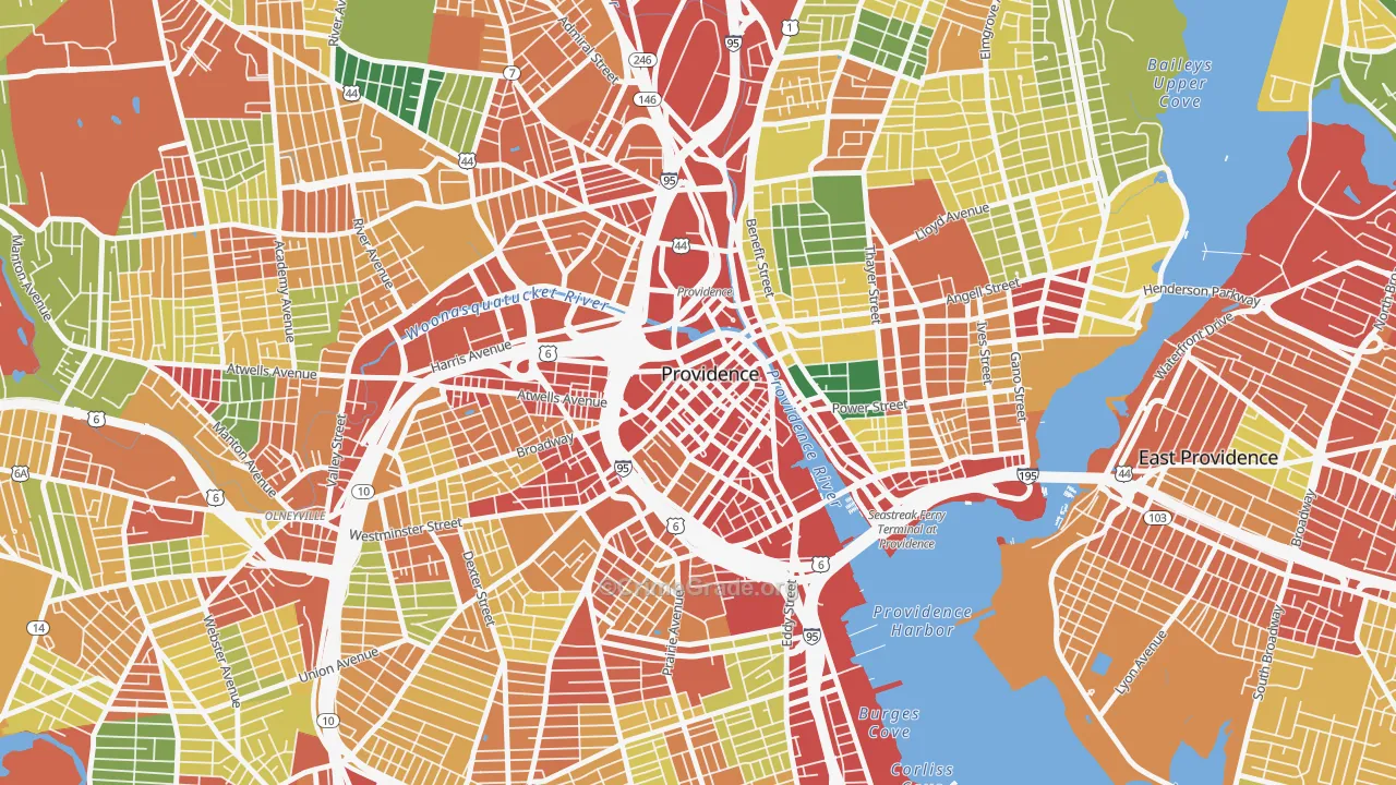 Downtown, Providence, RI Map of Theft Rates
