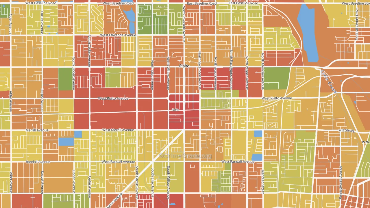 Downtown Rialto, Rialto, CA Map of Theft Rates