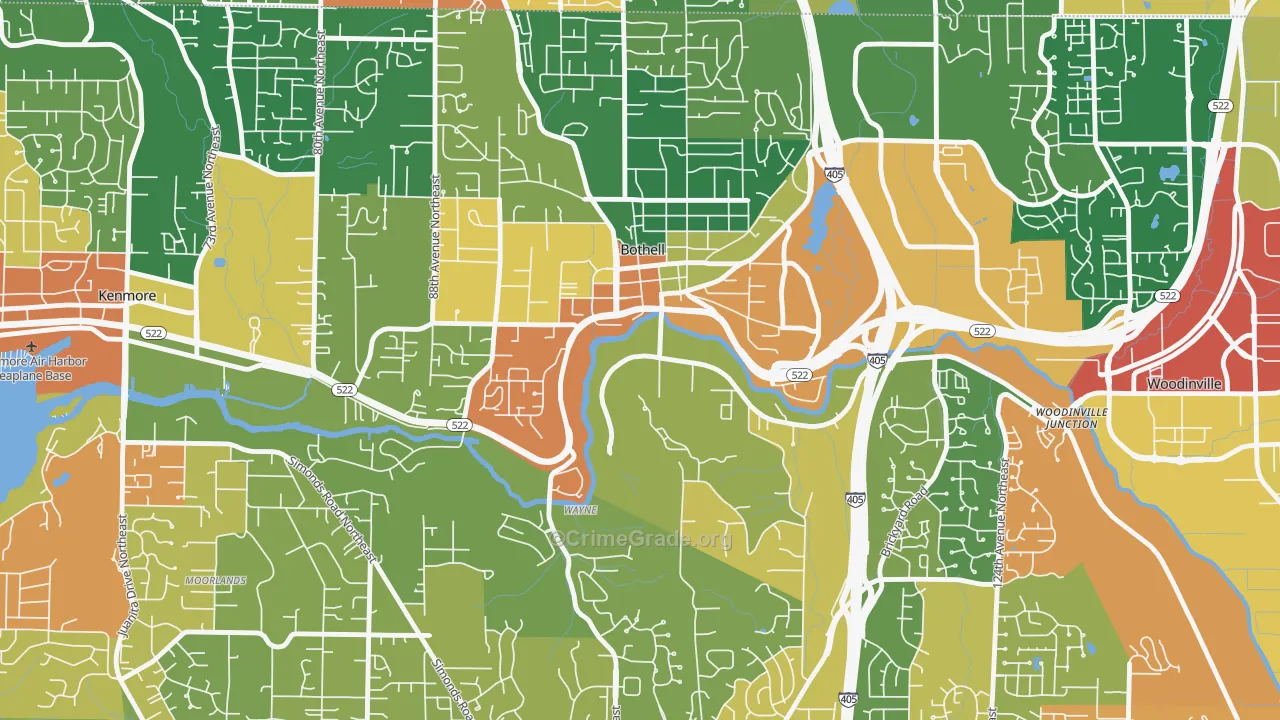 Downtown Riverfront-190th, Bothell, WA Map of Theft Rates