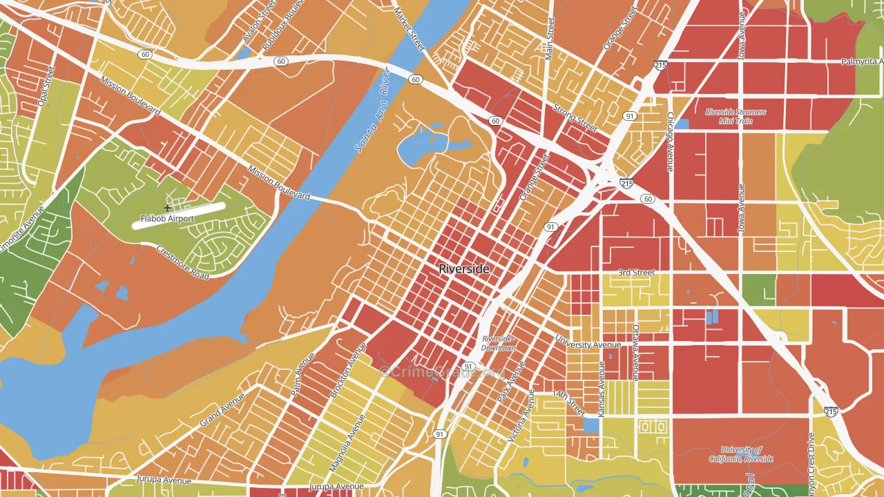 Downtown Riverside, Riverside, CA Map of Theft Rates