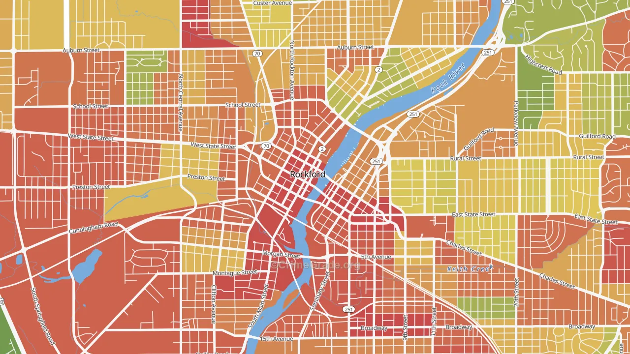 Downtown Rockford, Rockford, IL Map of Theft Rates