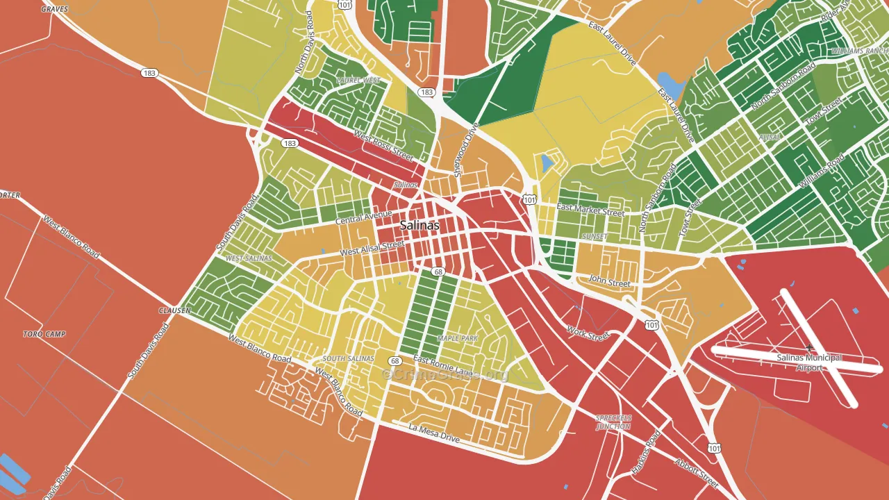 Downtown Salinas, Salinas, CA Map of Theft Rates