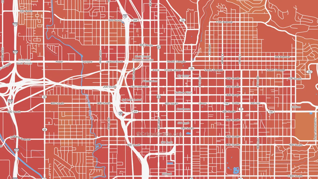 Downtown, Salt Lake City, UT Map of Theft Rates