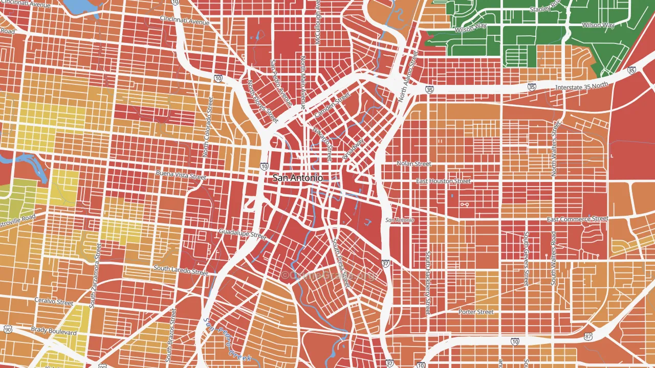Downtown San Antonio, San Antonio, TX Map of Theft Rates