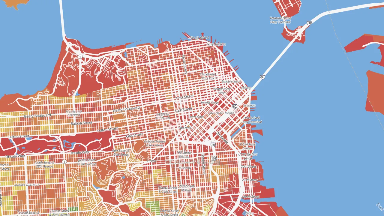 Downtown San Francisco, San Francisco, CA Map of Theft Rates
