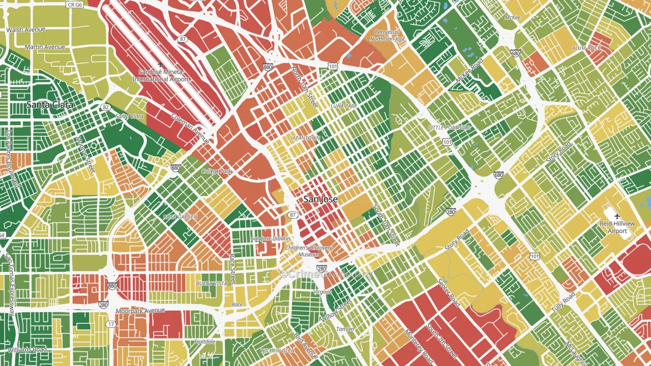 Downtown San Jose, San Jose, CA Map of Theft Rates