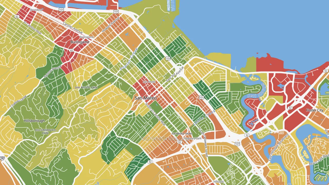 Downtown San Mateo, San Mateo, CA Map of Theft Rates