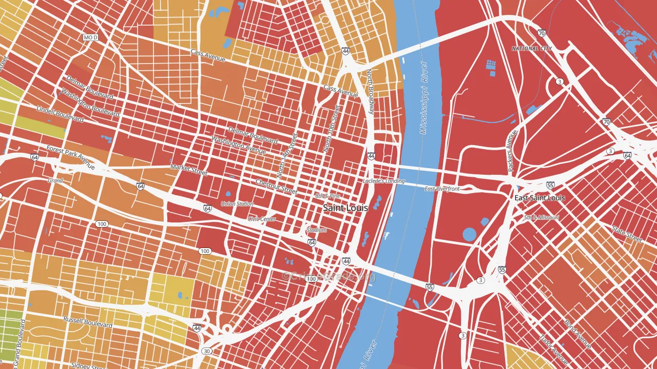 Downtown, St. Louis, MO Map of Theft Rates