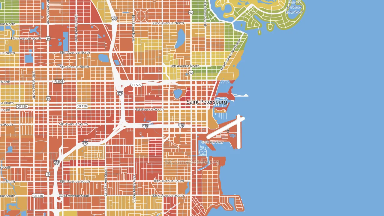 Downtown St Petersburg, St. Petersburg, FL Map of Theft Rates