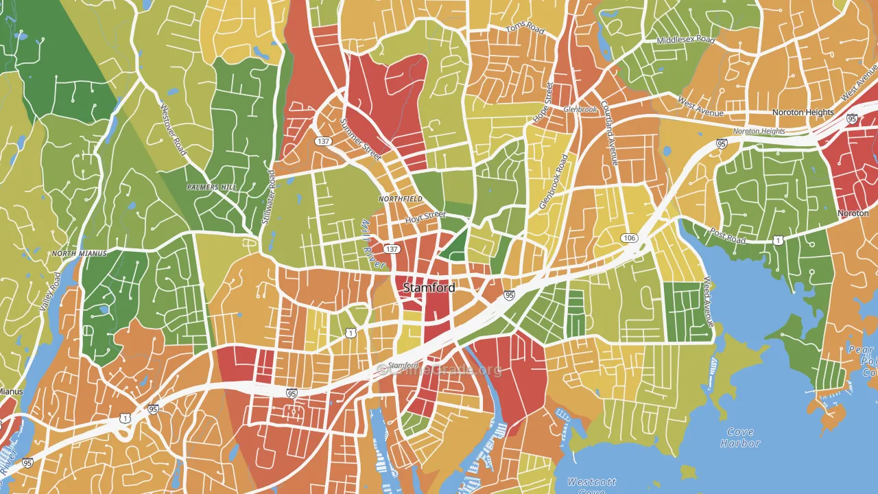 Downtown Stamford, Stamford, CT Map of Theft Rates