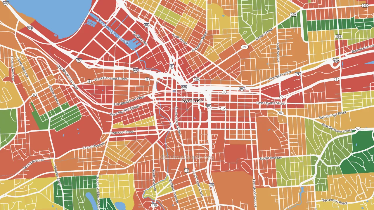 Downtown Syracuse, Syracuse, NY Map of Theft Rates