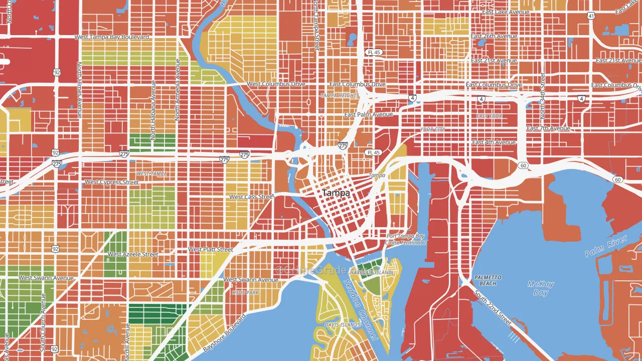 Downtown Tampa, Tampa, FL Map of Theft Rates