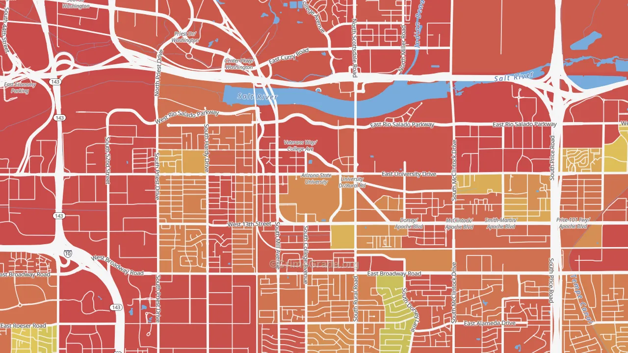 Downtown Tempe, Tempe, AZ Map of Theft Rates