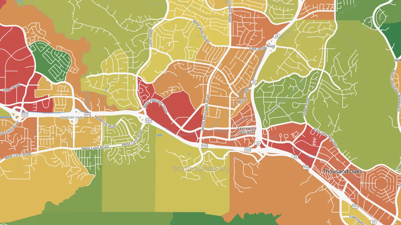 Downtown Thousand Oaks, Thousand Oaks, CA Map of Theft Rates