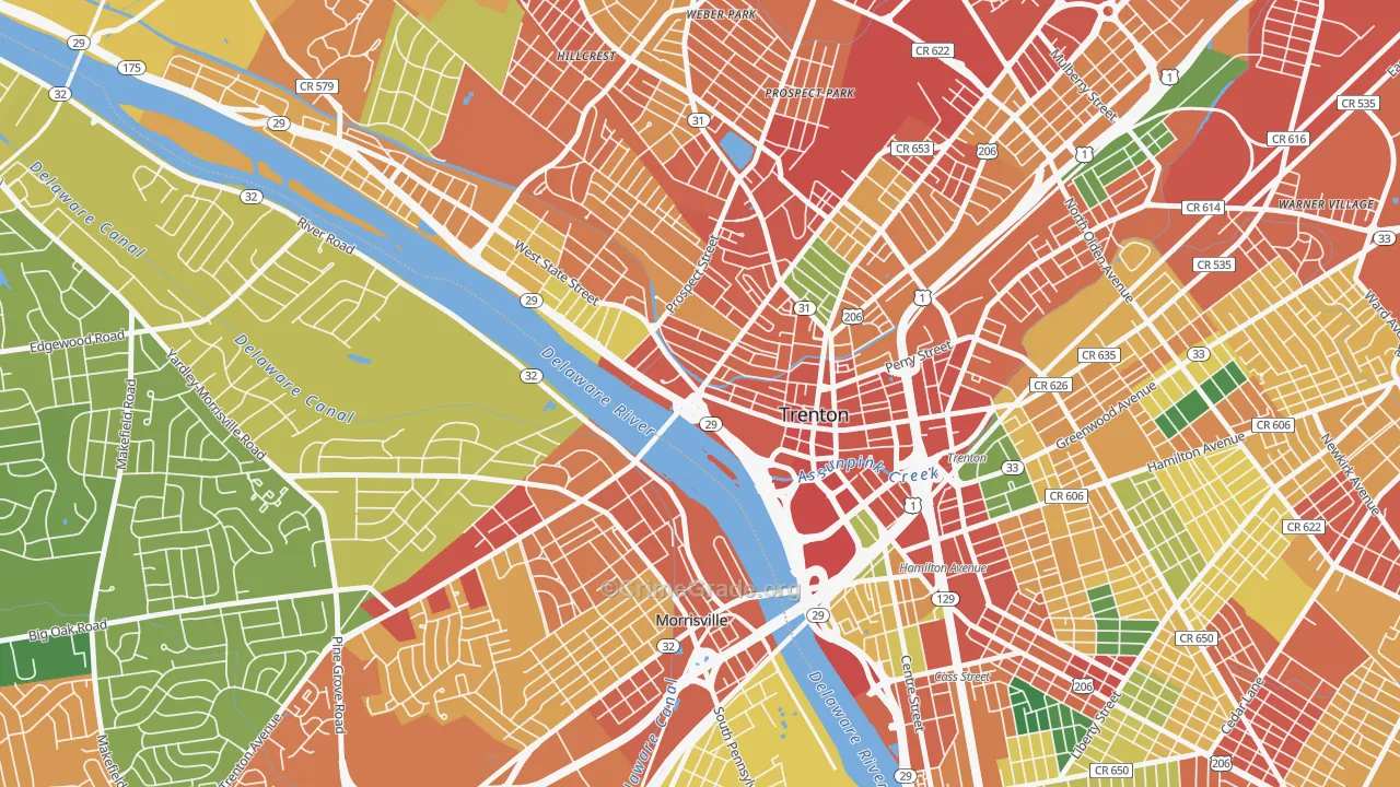 Downtown Trenton, Trenton, NJ Map of Theft Rates