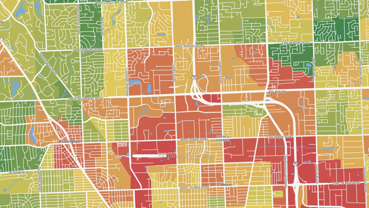 Downtown Troy, Troy, MI Map of Theft Rates