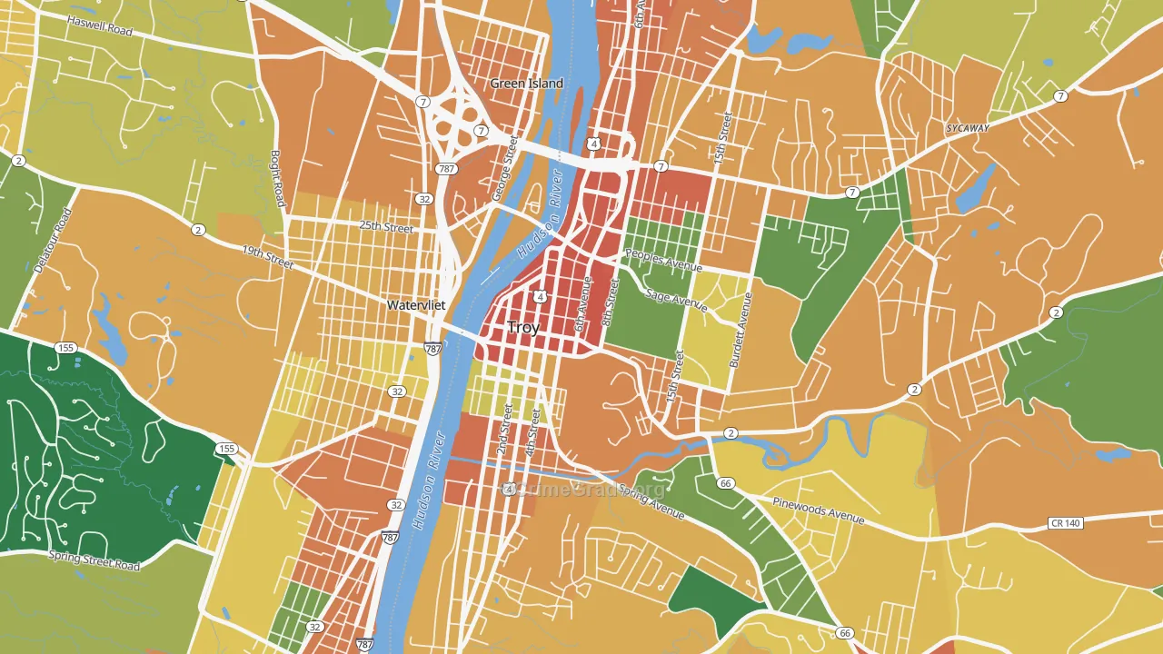 Downtown Troy, Troy, NY Map of Theft Rates