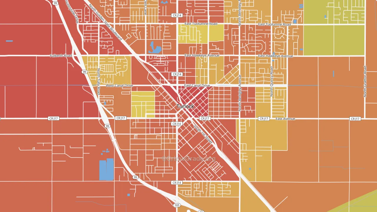 Downtown Turlock, Turlock, CA Map of Theft Rates