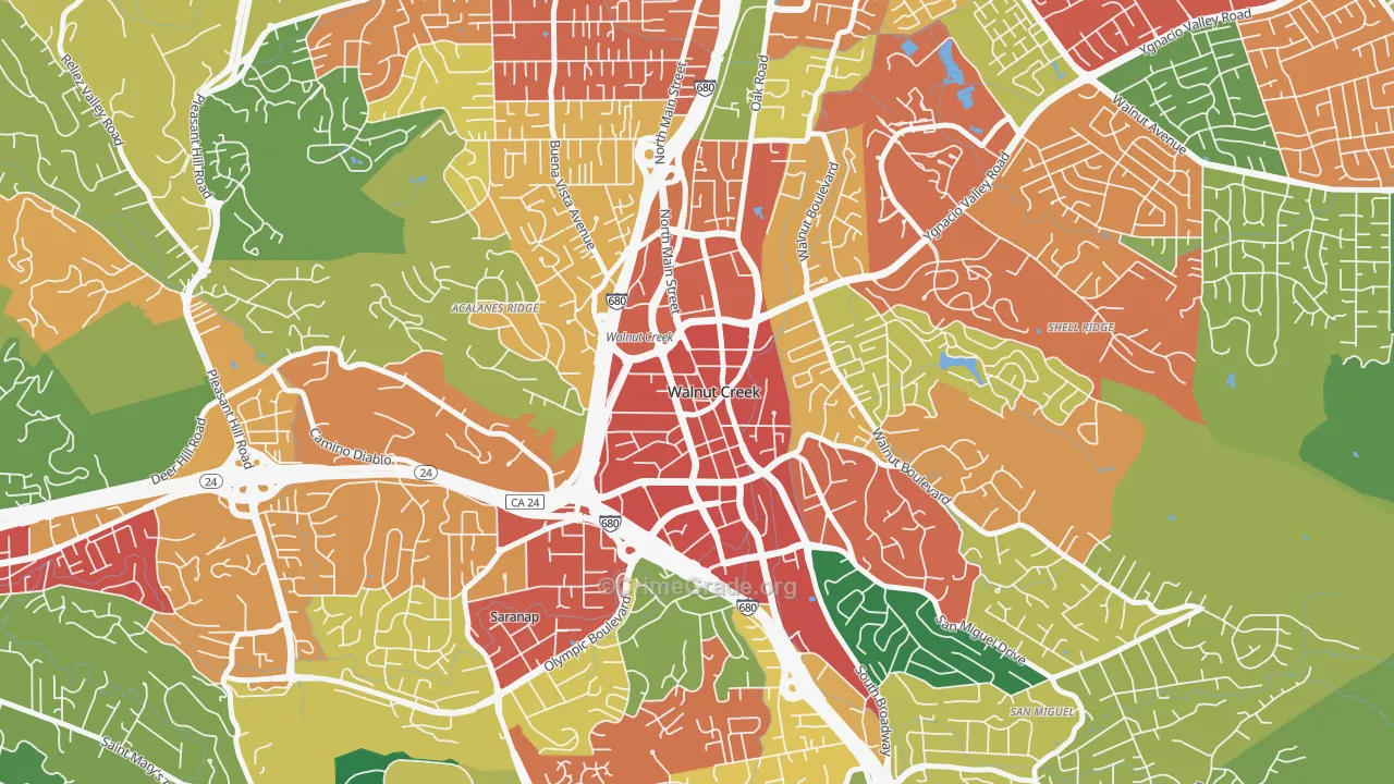Downtown Walnut Creek, Walnut Creek, CA Map of Theft Rates