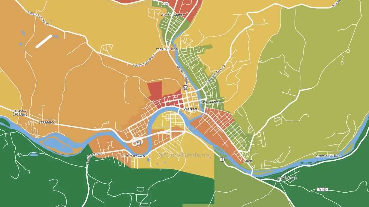 Downtown Warren, Warren, PA Map of Theft Rates
