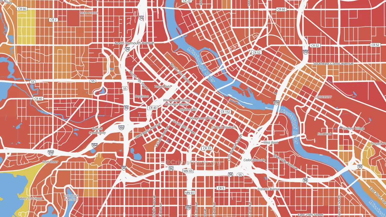 Downtown West, Minneapolis, MN Map of Theft Rates