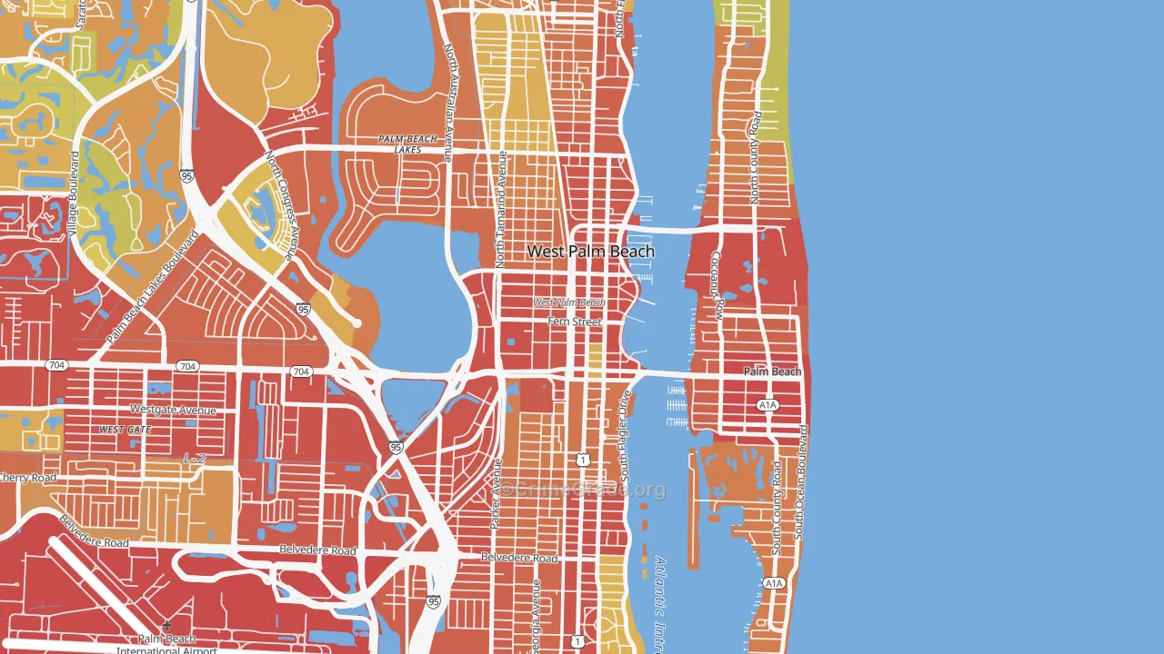 Downtown West Palm Beach, West Palm Beach, FL Map of Theft Rates