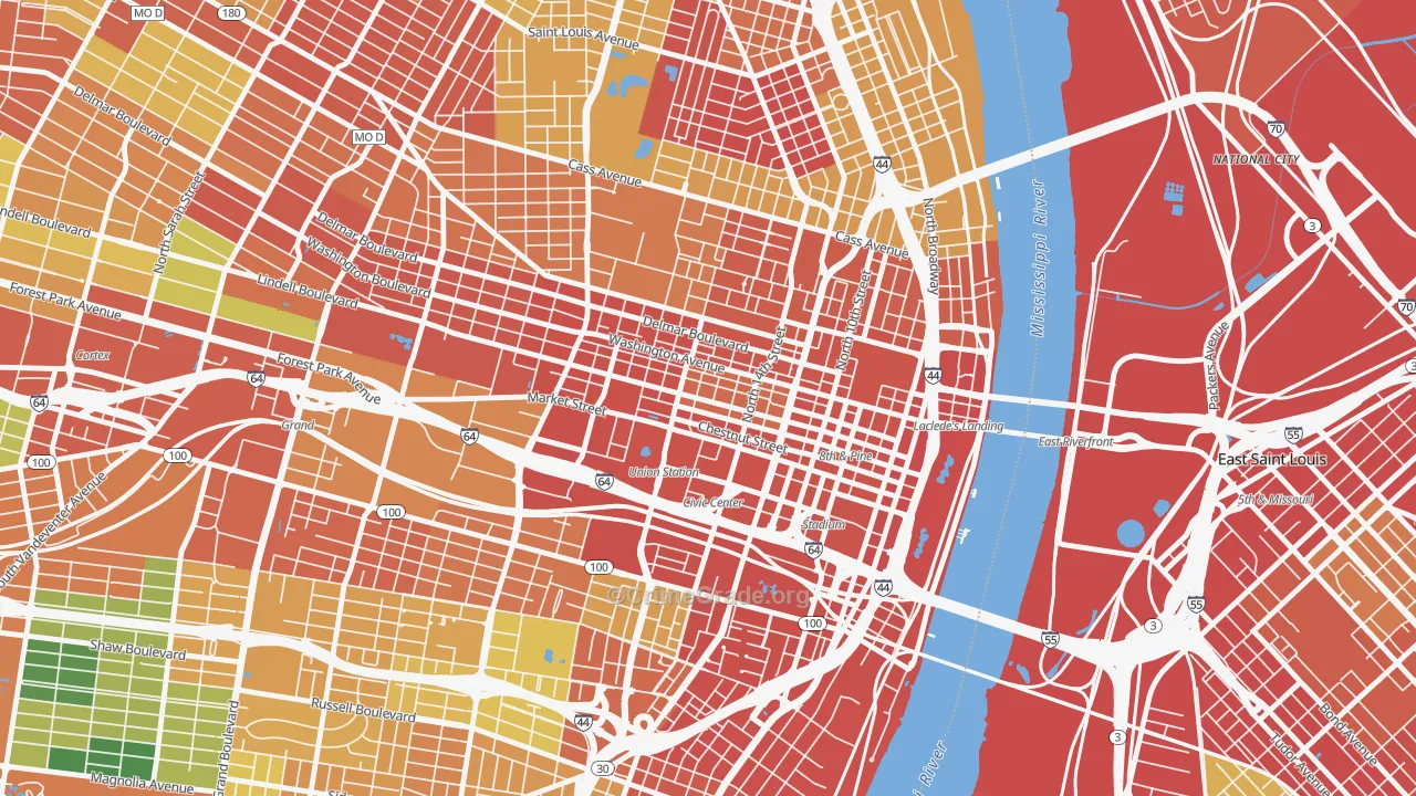 Downtown West, St. Louis, MO Map of Theft Rates