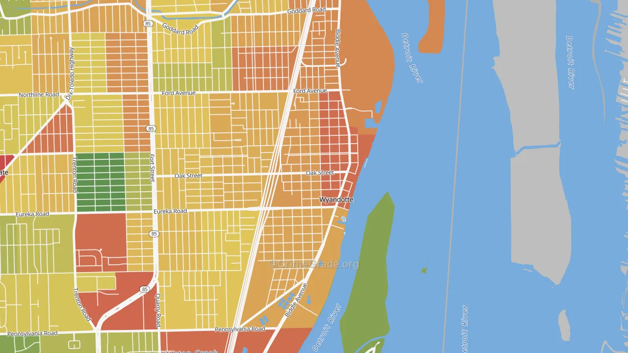 Downtown Wyandotte, Wyandotte, MI Map of Theft Rates