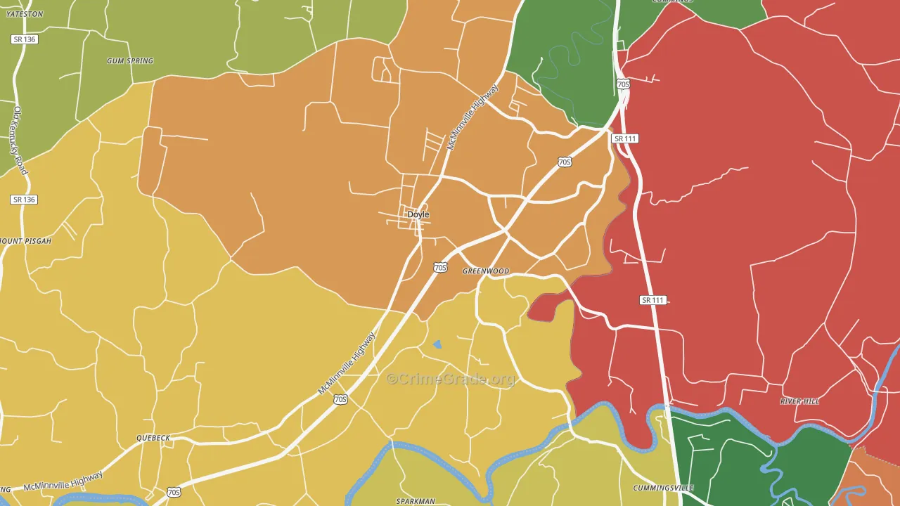 Doyle, TN Map of Theft Rates