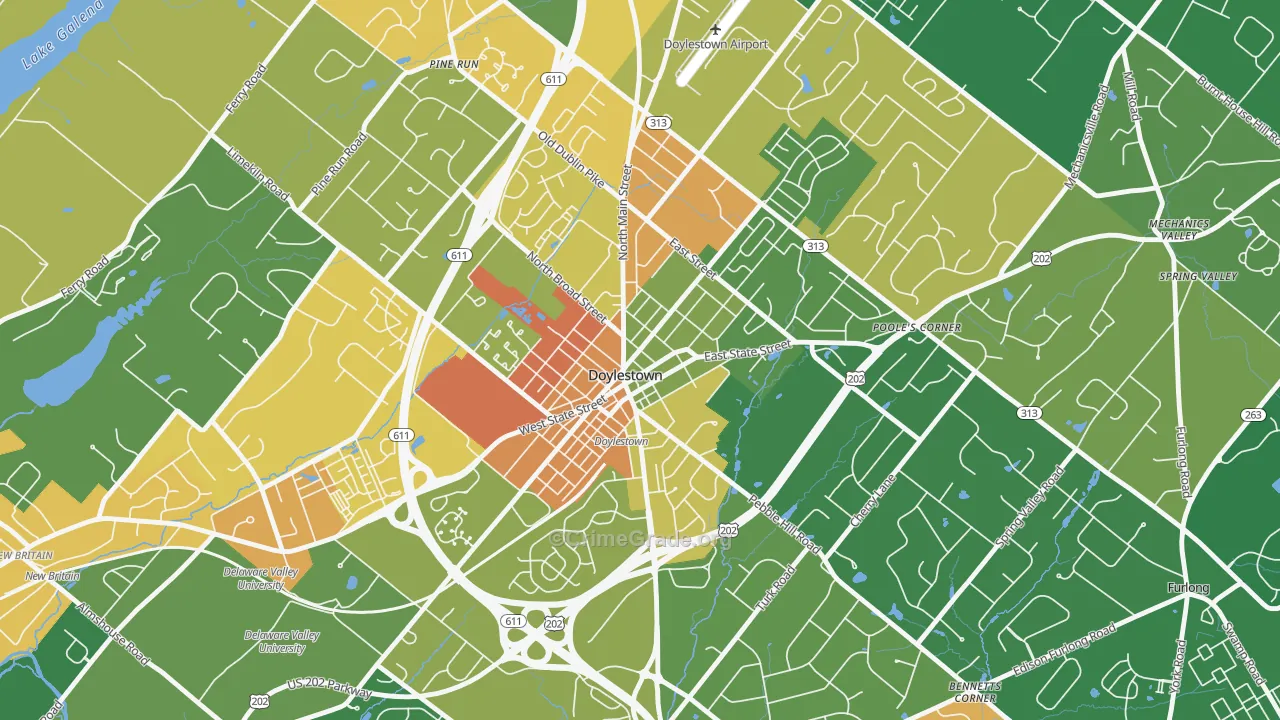Doylestown Historic District, Doylestown, PA Map of Theft Rates
