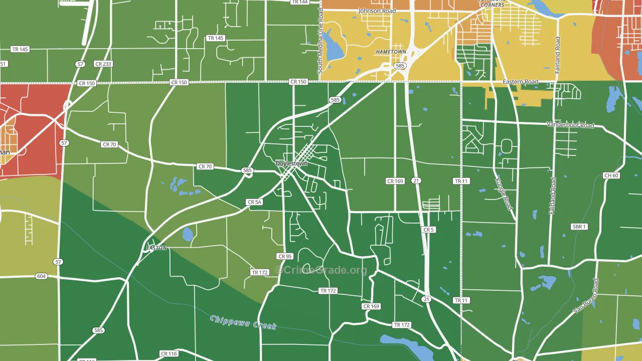 Doylestown, OH Map of Theft Rates