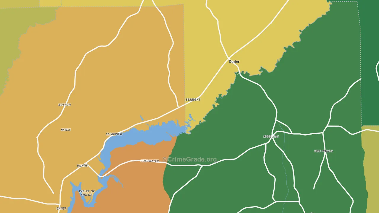 Dozier, AL Map of Theft Rates