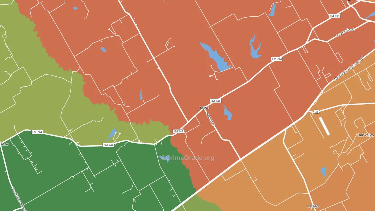 Drane, TX Map of Theft Rates
