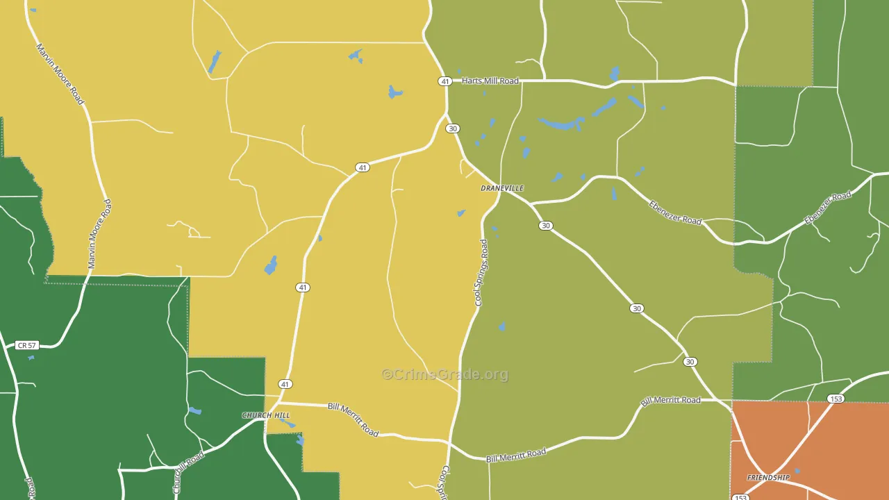 Draneville, GA Map of Theft Rates