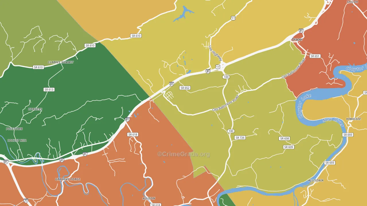 Draper, VA Map of Theft Rates