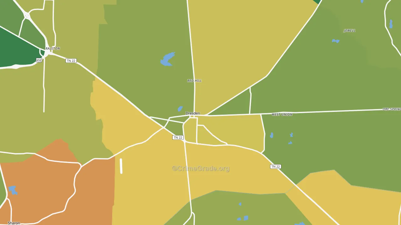 Dresden, TN Map of Theft Rates