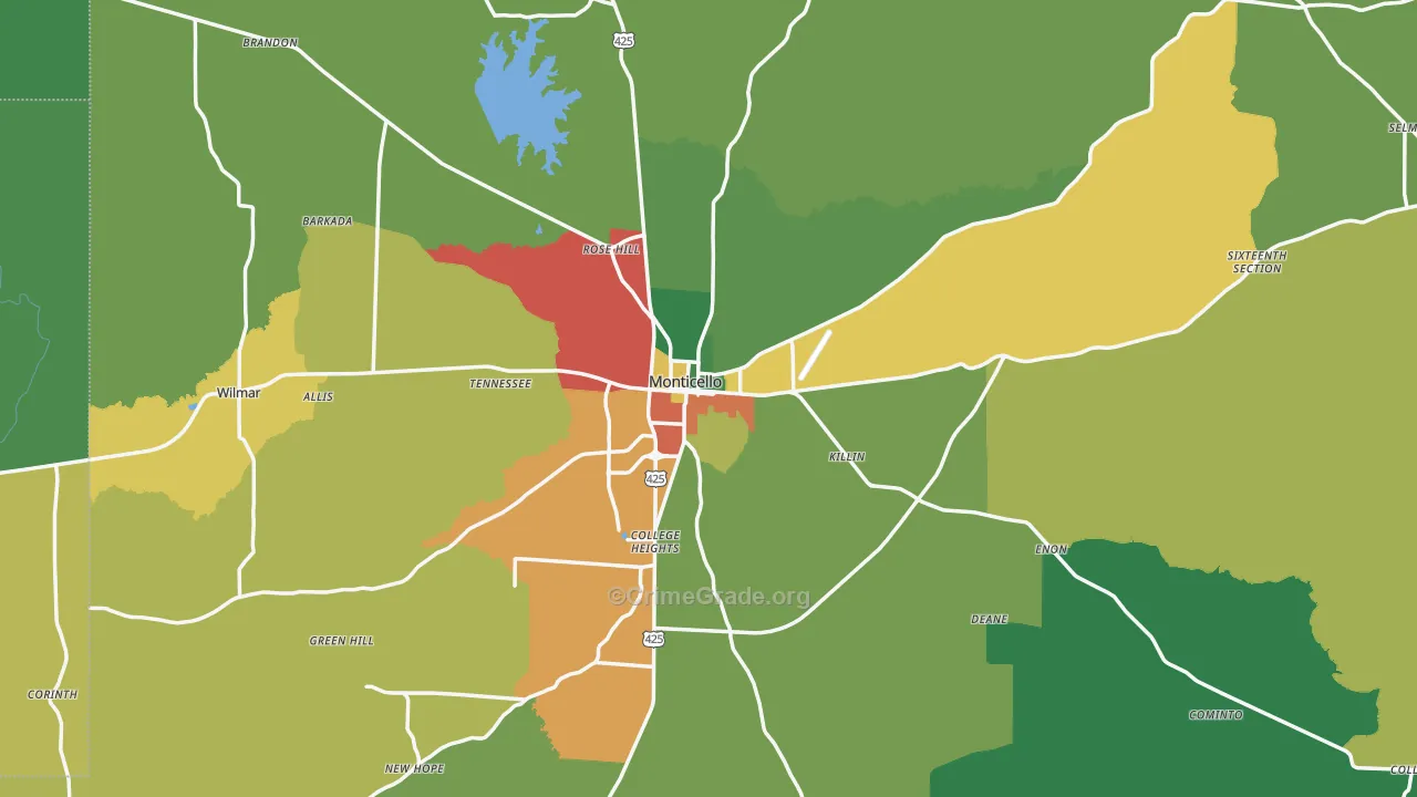 Drew County, AR Map of Theft Rates