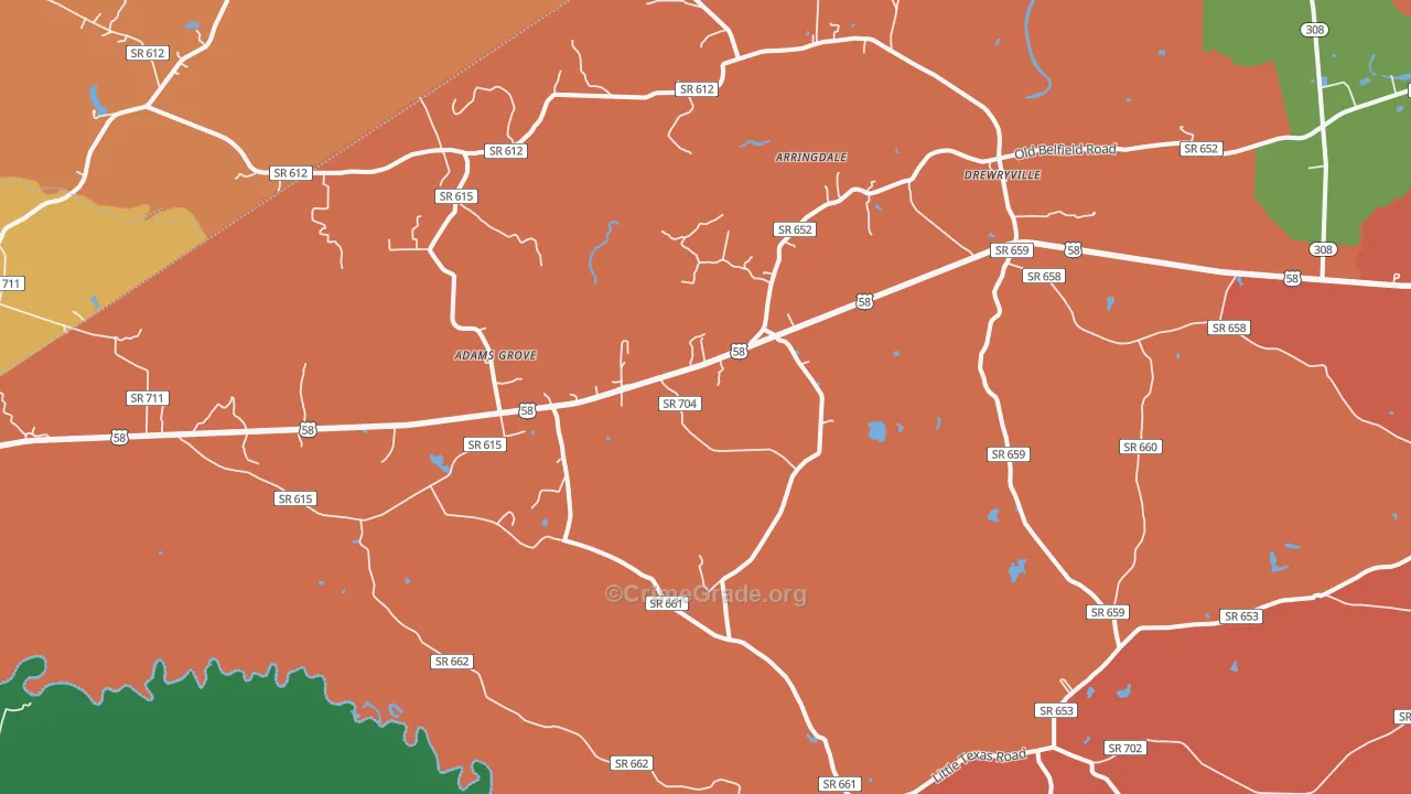 Drewryville, VA Map of Theft Rates