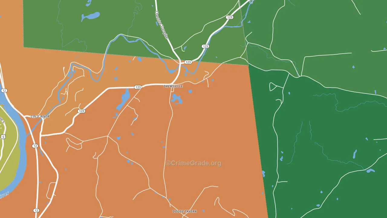 Drewsville, NH Map of Theft Rates