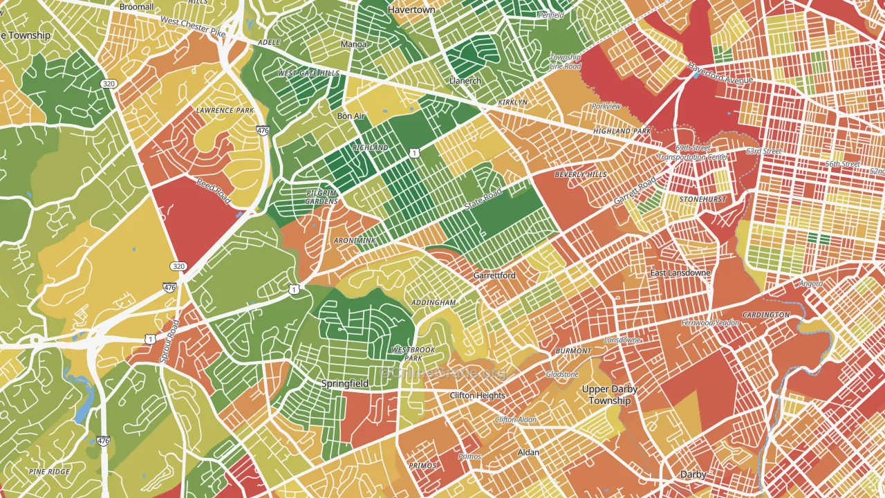 Drexel Hill, PA Map of Theft Rates