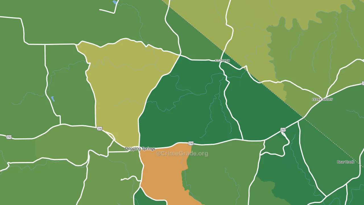 Dripping Springs, TX Map of Theft Rates