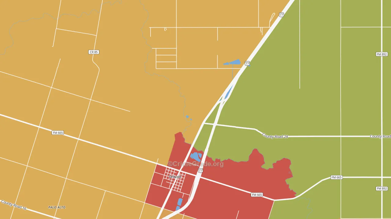 Driscoll, TX Map of Theft Rates