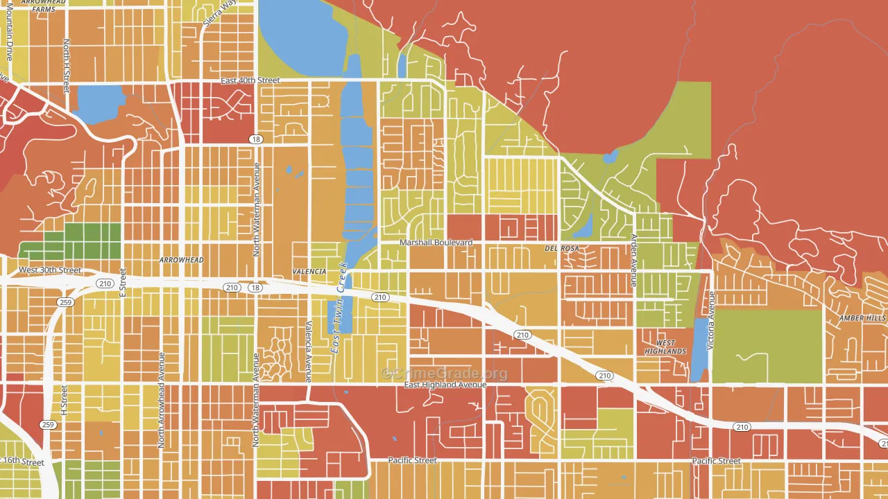 Drnag, San Bernardino, CA Map of Theft Rates