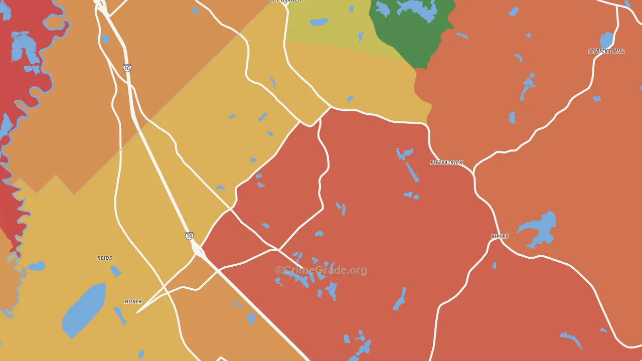 Dry Branch, GA Map of Theft Rates