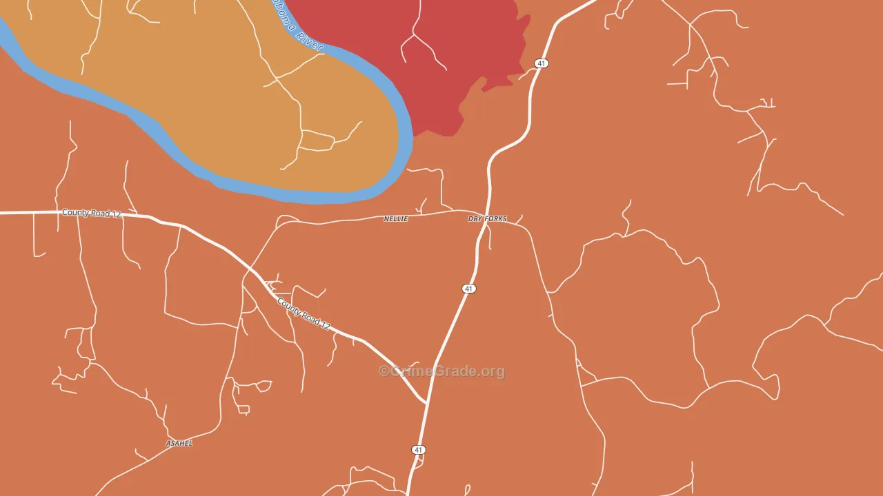 Dry Forks, AL Map of Theft Rates