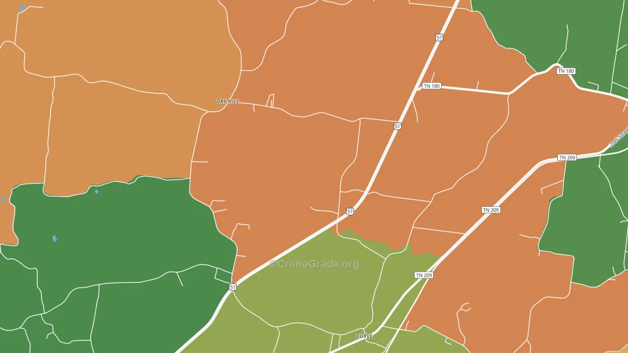 Dry Hill, TN Map of Theft Rates